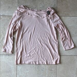 Rafaella Pink Asymmetrical 3/4 Sleeve Sailor Collar Top